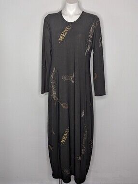 Staley Gretzinger Black Tan Cafe Restaurant Menu Long Sleeve Maxi Dress M